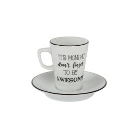 Чайная пара 95 мл (чашка с ручкой, блюдце), цвет серый, BE HAPPY, Porland