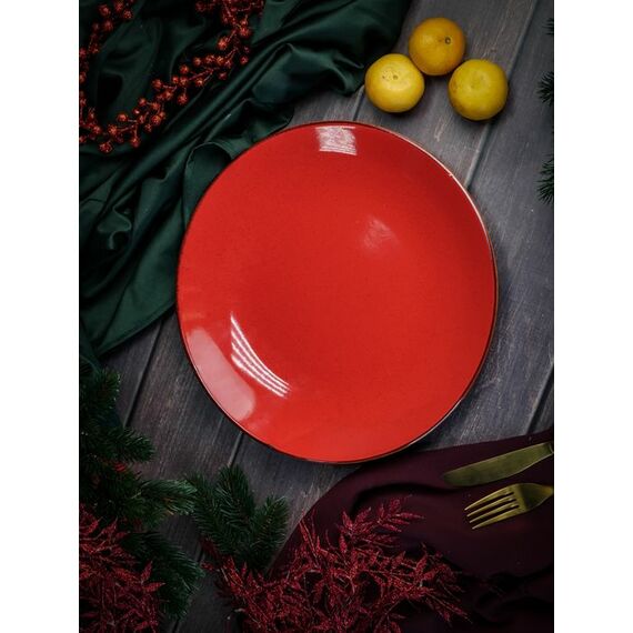 Тарелка 30 см безбортовая фарфор, Seasons красный, Porland