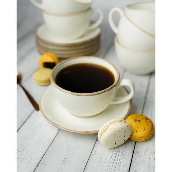 Набор столовой посуды 32 предмета на 6 персон бежевый (салатник - 1 шт., блюдо прямоугольное 32*20 см - 1 шт., чайные пары - 6 шт., тарелка обеденная 24 см - 6 шт., тарелка обеденная 28 см - 6шт., тарелка глубокая - 6 шт.), Seasons, Porland, изображение 7