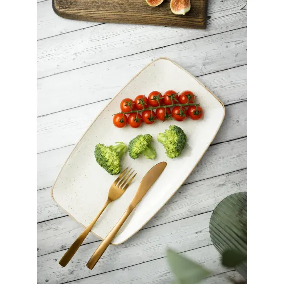 Набор столовой посуды 32 предмета на 6 персон бежевый (салатник - 1 шт., блюдо прямоугольное 32*20 см - 1 шт., чайные пары - 6 шт., тарелка обеденная 24 см - 6 шт., тарелка обеденная 28 см - 6шт., тарелка глубокая - 6 шт.), Seasons, Porland, изображение 5