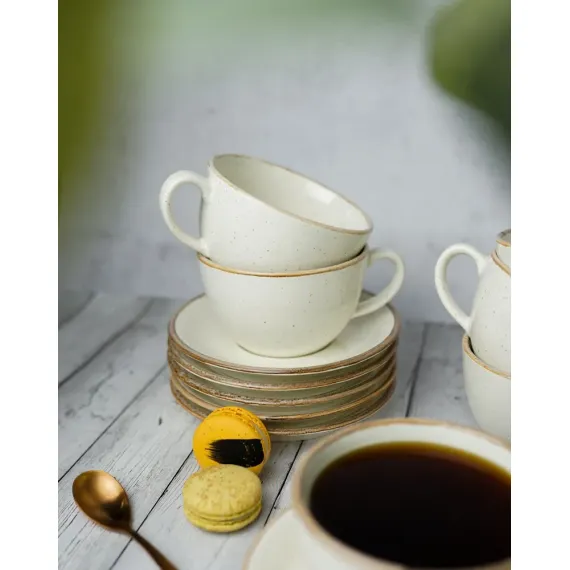 Набор столовой посуды 32 предмета на 6 персон бежевый (салатник - 1 шт., блюдо прямоугольное 32*20 см - 1 шт., чайные пары - 6 шт., тарелка обеденная 24 см - 6 шт., тарелка обеденная 28 см - 6шт., тарелка глубокая - 6 шт.), Seasons, Porland, изображение 8