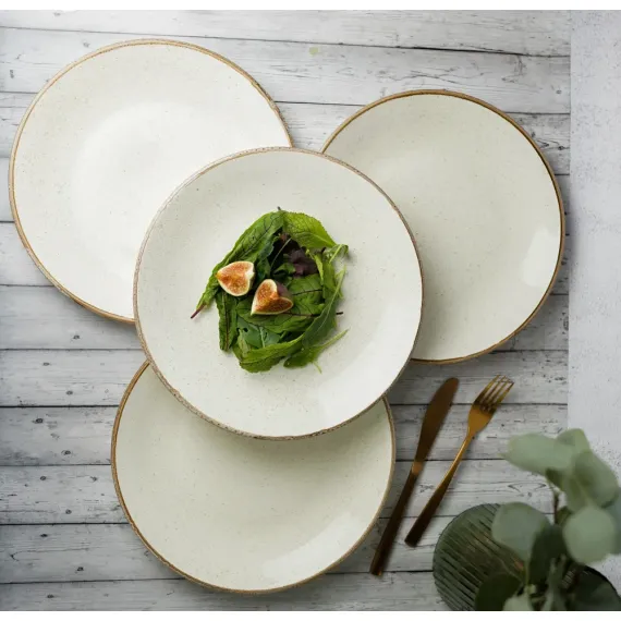 Набор столовой посуды 32 предмета на 6 персон бежевый (салатник - 1 шт., блюдо прямоугольное 32*20 см - 1 шт., чайные пары - 6 шт., тарелка обеденная 24 см - 6 шт., тарелка обеденная 28 см - 6шт., тарелка глубокая - 6 шт.), Seasons, Porland, изображение 9