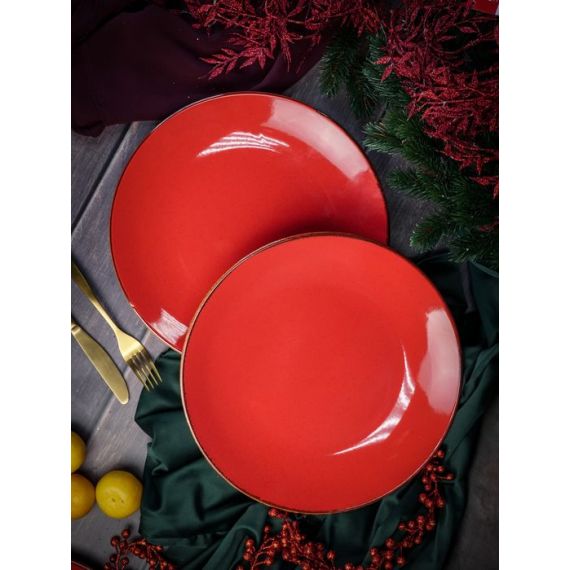 Тарелка 30 см безбортовая фарфор, Seasons красный, Porland, изображение 10