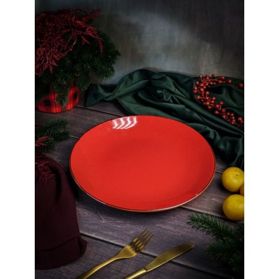 Тарелка 30 см безбортовая фарфор, Seasons красный, Porland, изображение 5