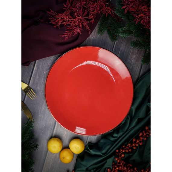 Тарелка 30 см безбортовая фарфор, Seasons красный, Porland, изображение 6