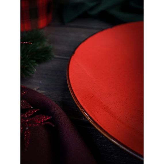 Тарелка 30 см безбортовая фарфор, Seasons красный, Porland, изображение 4