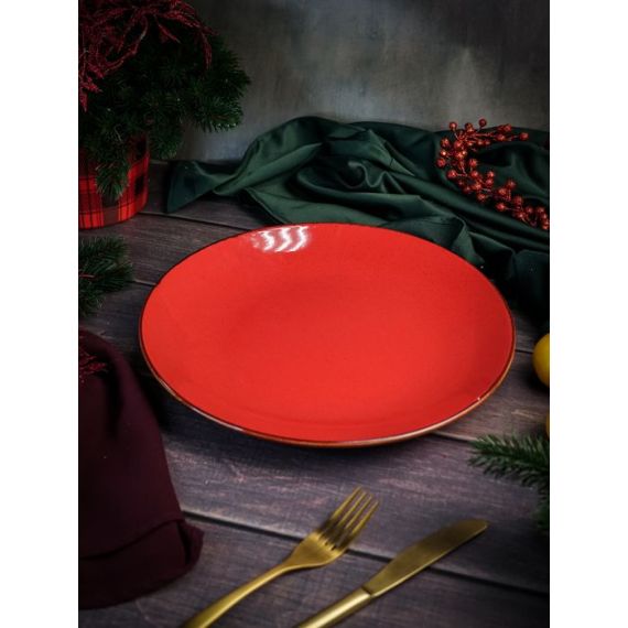 Тарелка 30 см безбортовая фарфор, Seasons красный, Porland, изображение 3