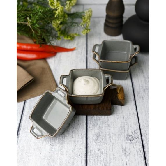 Соусник квадратный с 2-мя ручками 7х10 см h 4.2 см, Seasons Темно-серый, Porland, изображение 13