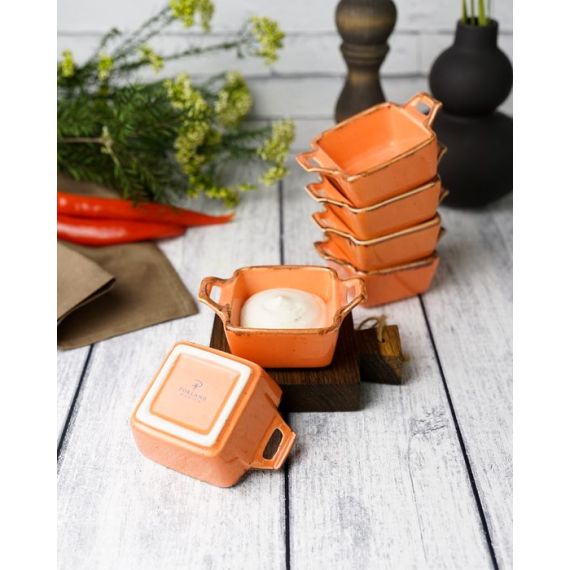 Соусник квадратный с 2-мя ручками 7х10 см h 4.2 см, Seasons Оранжевый, Porland, изображение 3