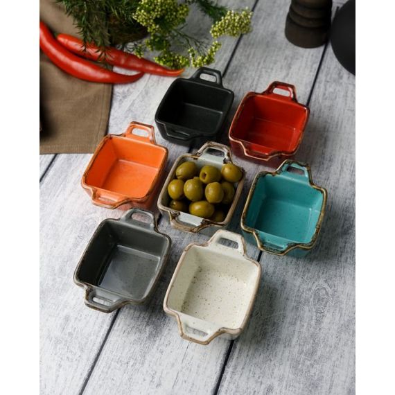 Соусник квадратный с 2-мя ручками 7х10 см h 4.2 см, Seasons Оранжевый, Porland, изображение 5