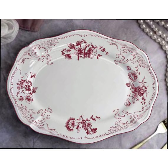 Блюдо овальное 32,5x23 см, h 3 см, фарфор, Red Rose, Casa di fortuna