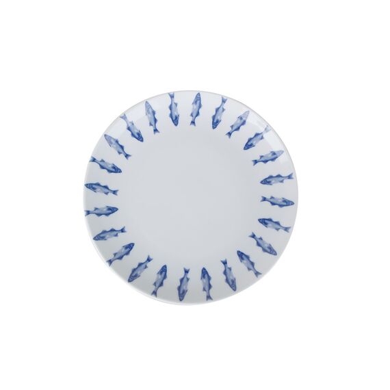 DS.1 Тарелка мелкая 25 см, белый с синим, MARIN BLUE, Porland